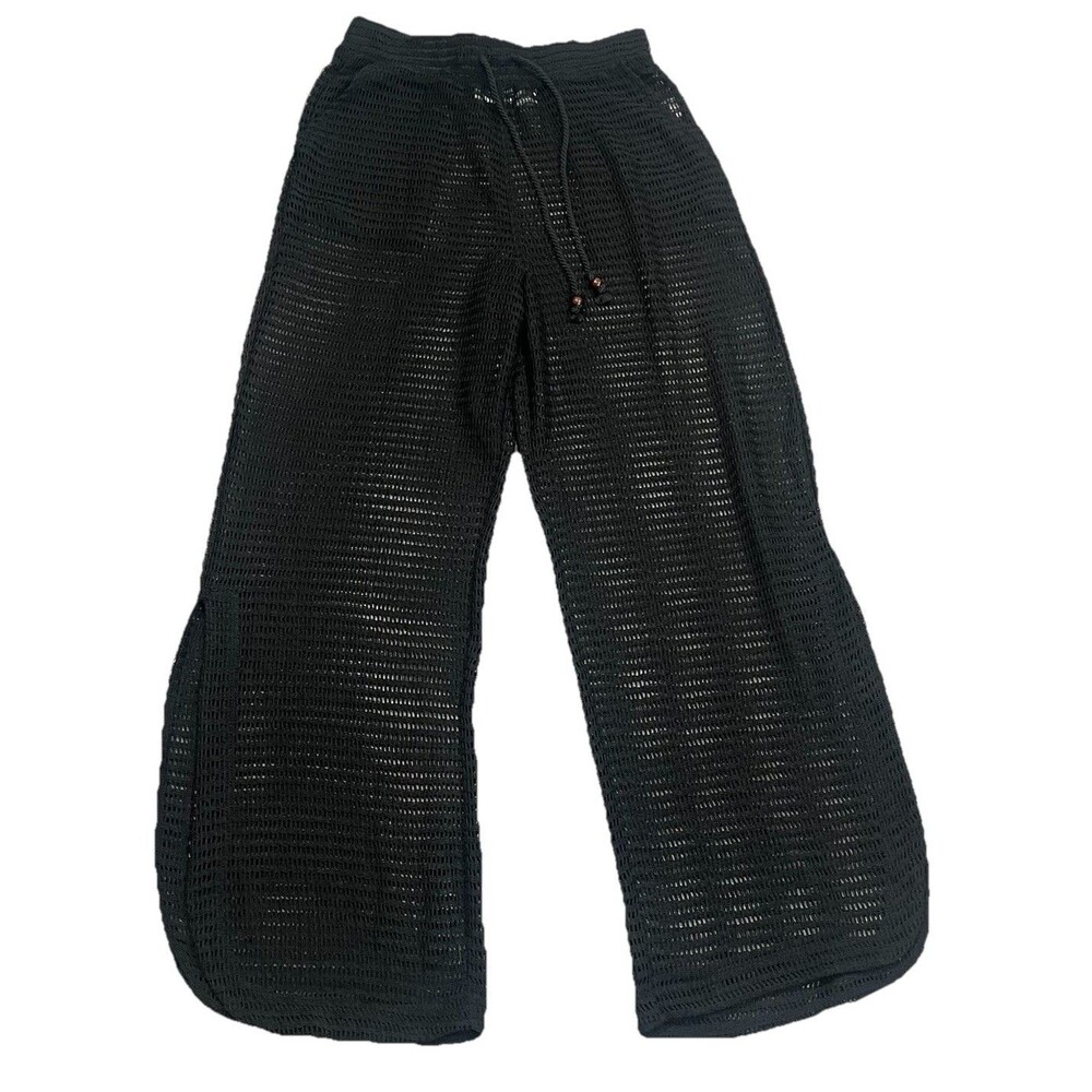 Haute Hippie black Open Knit swimsuit crochet Pant boho beach pool NWOT‎ Medium